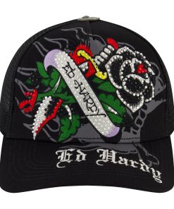 Black Rose Rhinestone Trucker Hat