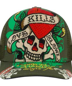 LKS Skull Rhinestone Trucker Hat - Olive