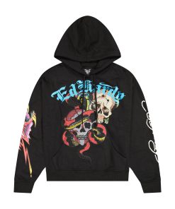 Skulls Boxy Rhinestone Fleece Hoodie