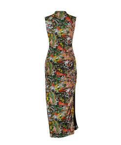 Tattoo Collage Print Mesh Maxi Dress