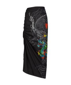 Dragon Print Mesh Maxi Skirt