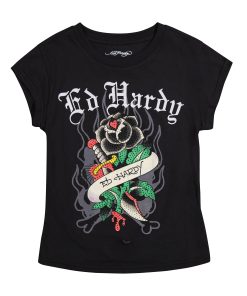 Black Rose Rhinestone Cap Sleeve Tee