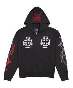Xman Mens Rhinestone Zip Hoodie Black